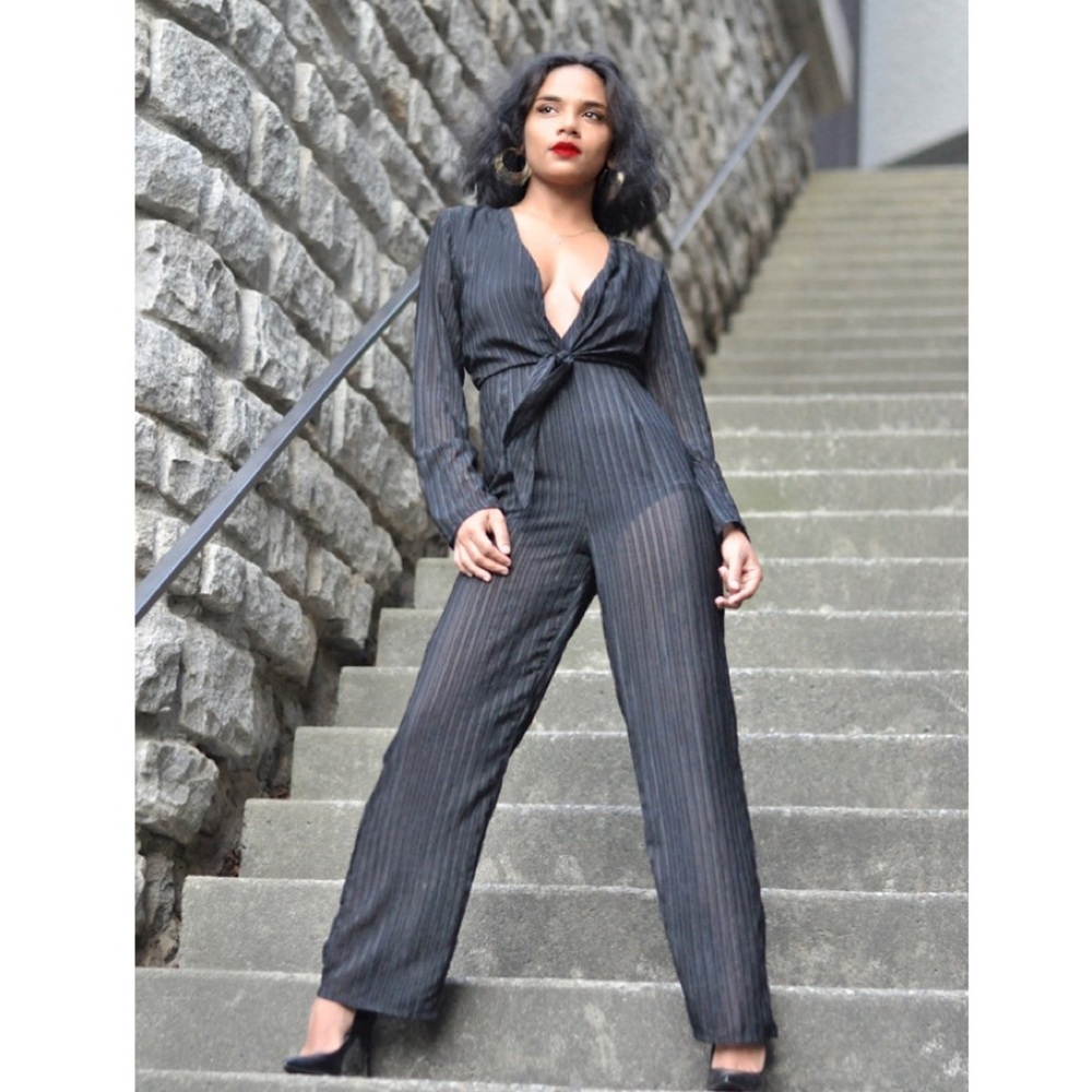 Black stripe jumpsuit